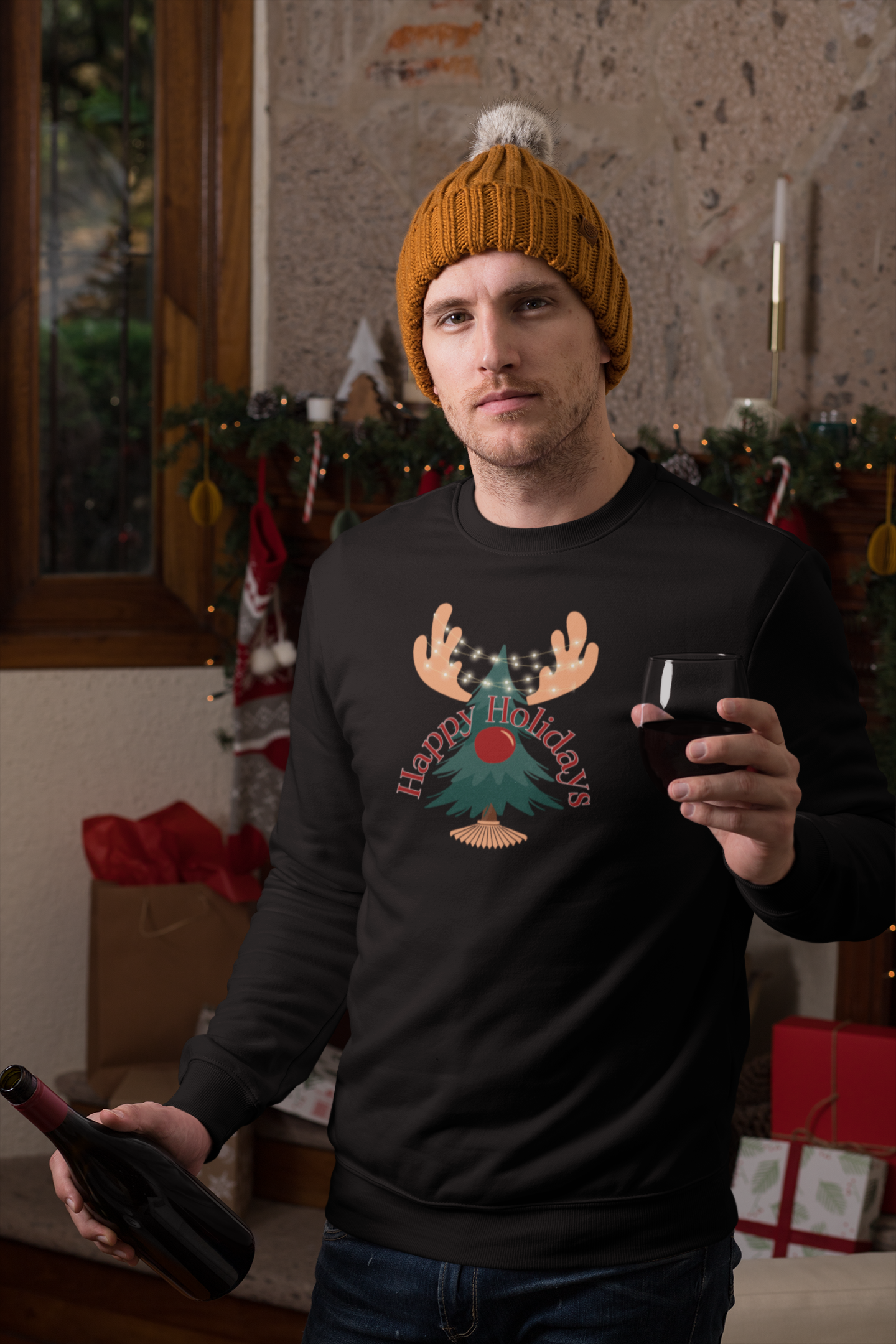 Happy Holidays reindeer Unisex Heavy Blend™ Crewneck Sweatshirt